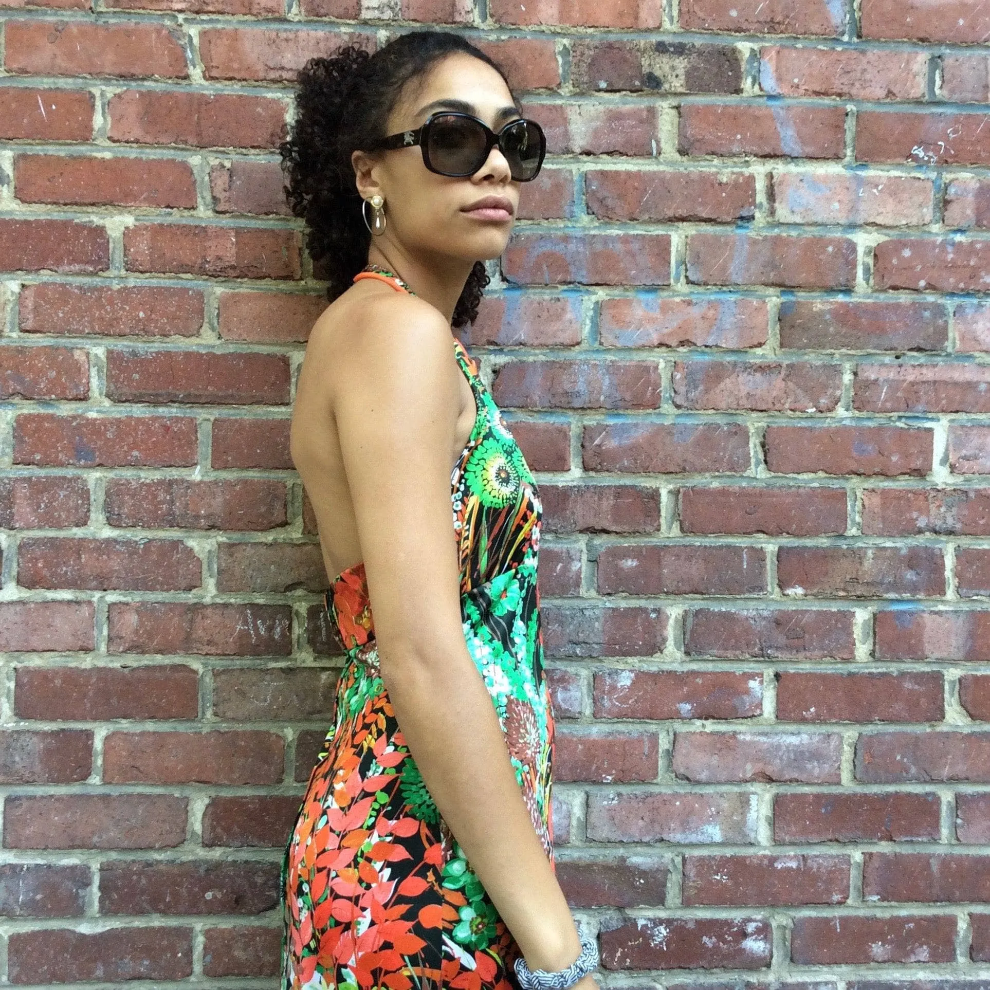1970s Flower Print Halter Top Maxi Dress Small/Medium