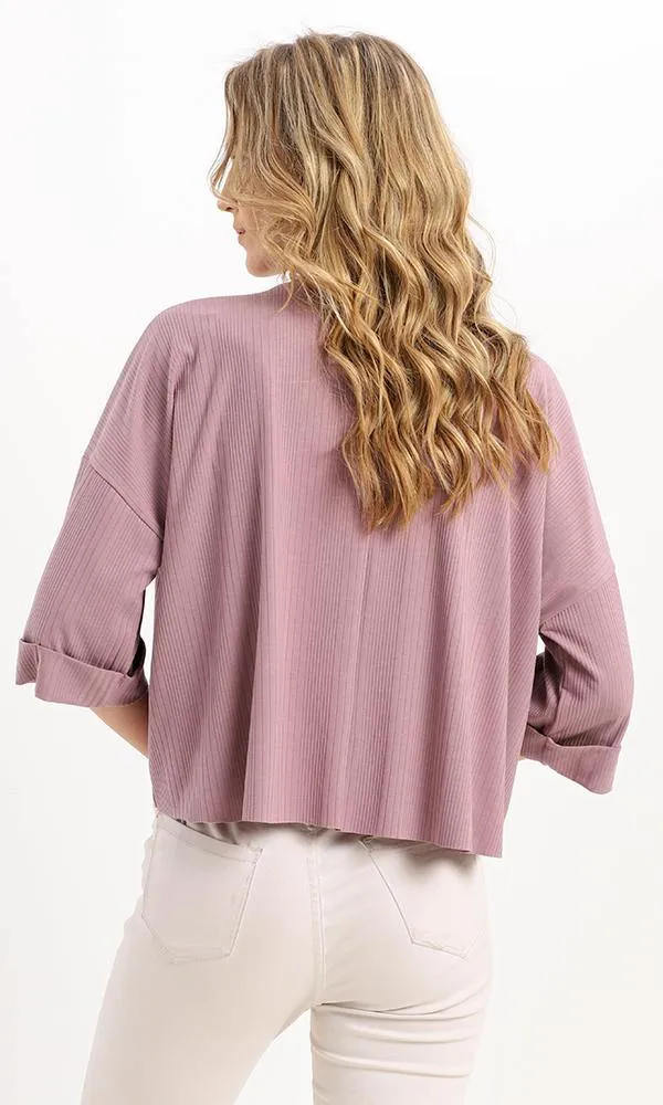 95451 Roll-Up Elbow Sleeves Loose Plum Tee