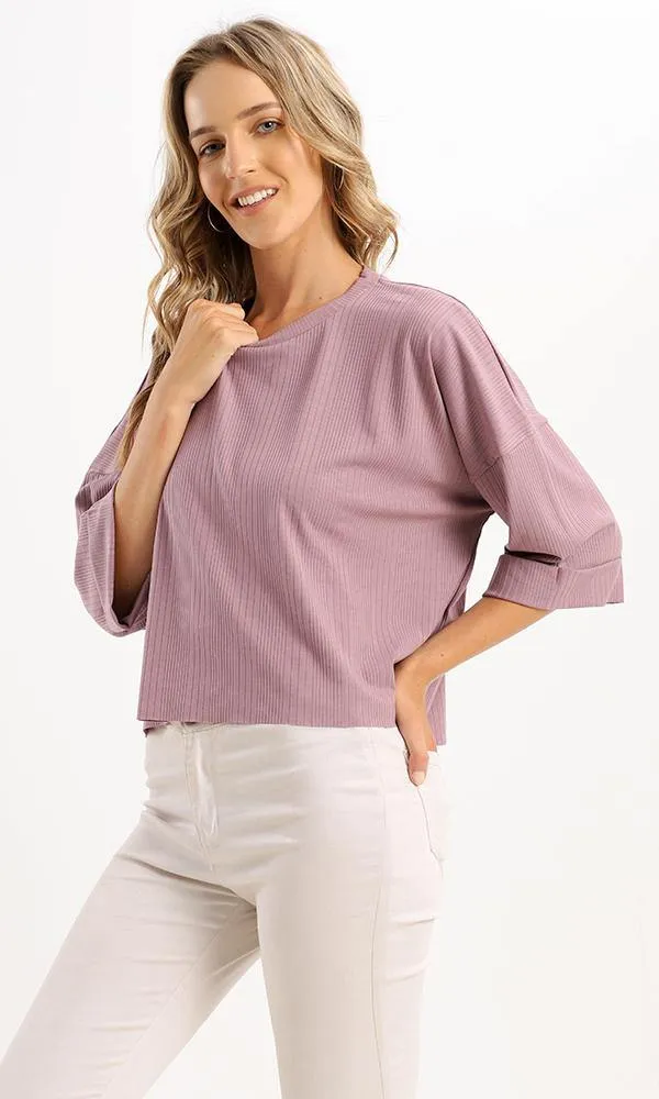 95451 Roll-Up Elbow Sleeves Loose Plum Tee