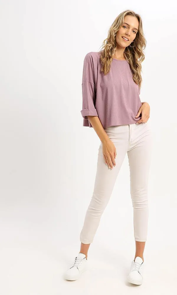 95451 Roll-Up Elbow Sleeves Loose Plum Tee