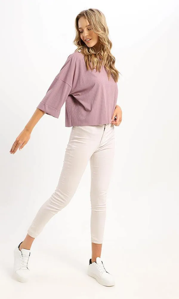 95451 Roll-Up Elbow Sleeves Loose Plum Tee