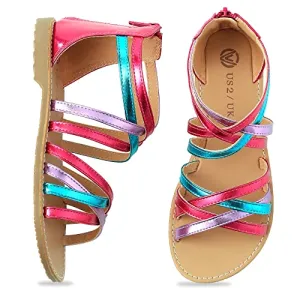 Berhood Girls Sandals Open Toe Flat Sandals with Heel Zipper Multicolor Size 3