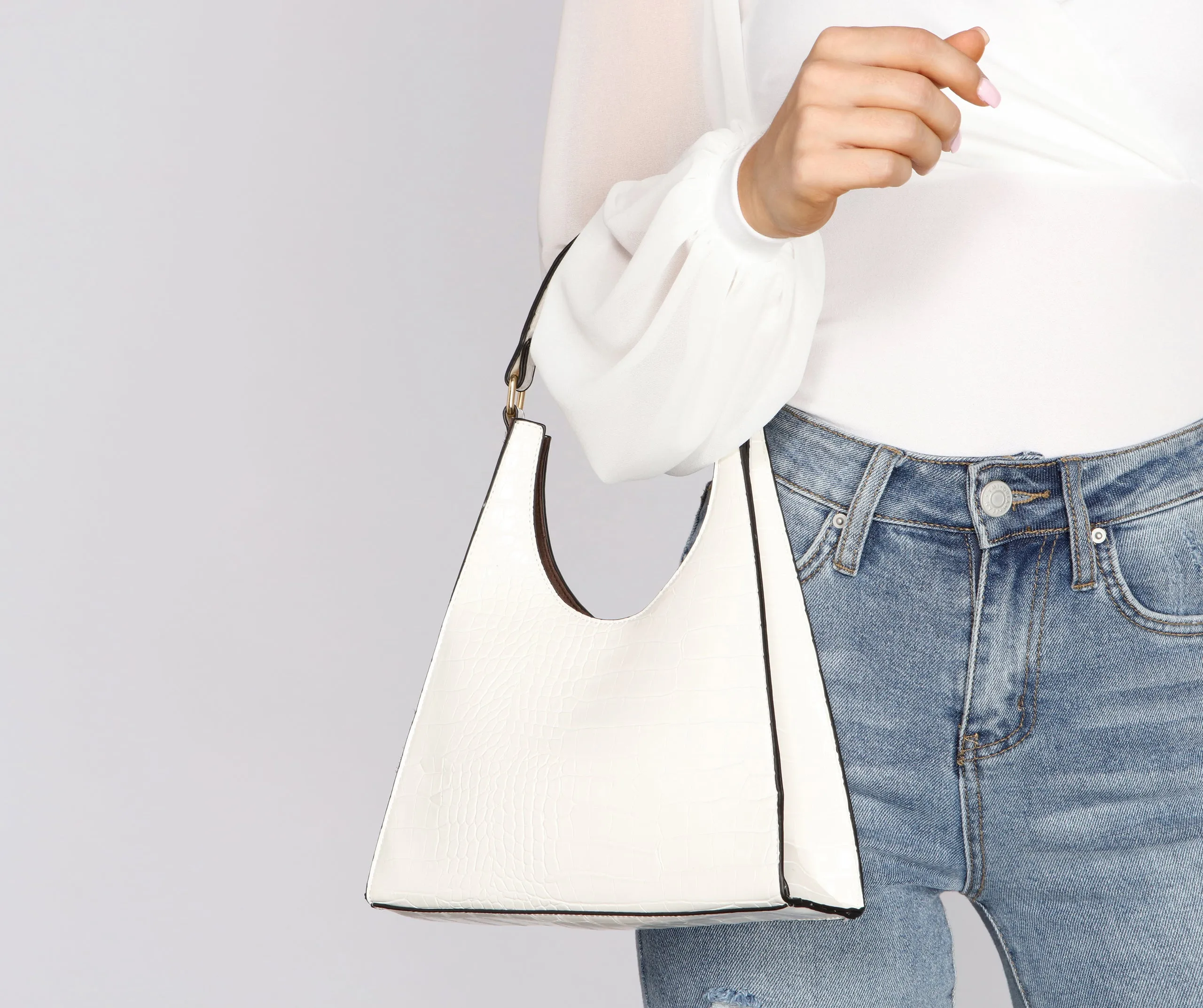Better Days Faux Leather Triangle Croc Bag
