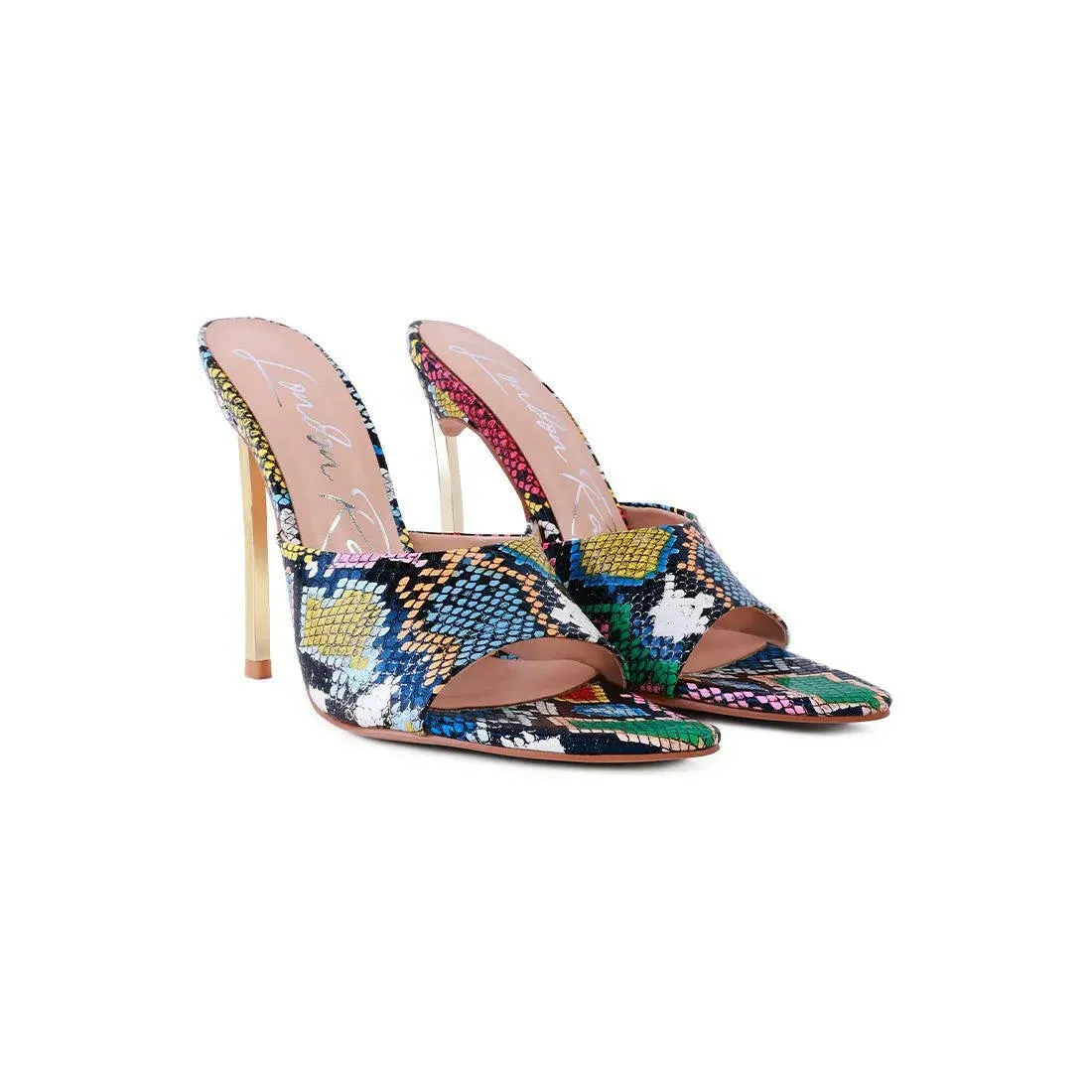 Bottoms Up Strappy Slip On Stiletto Heels