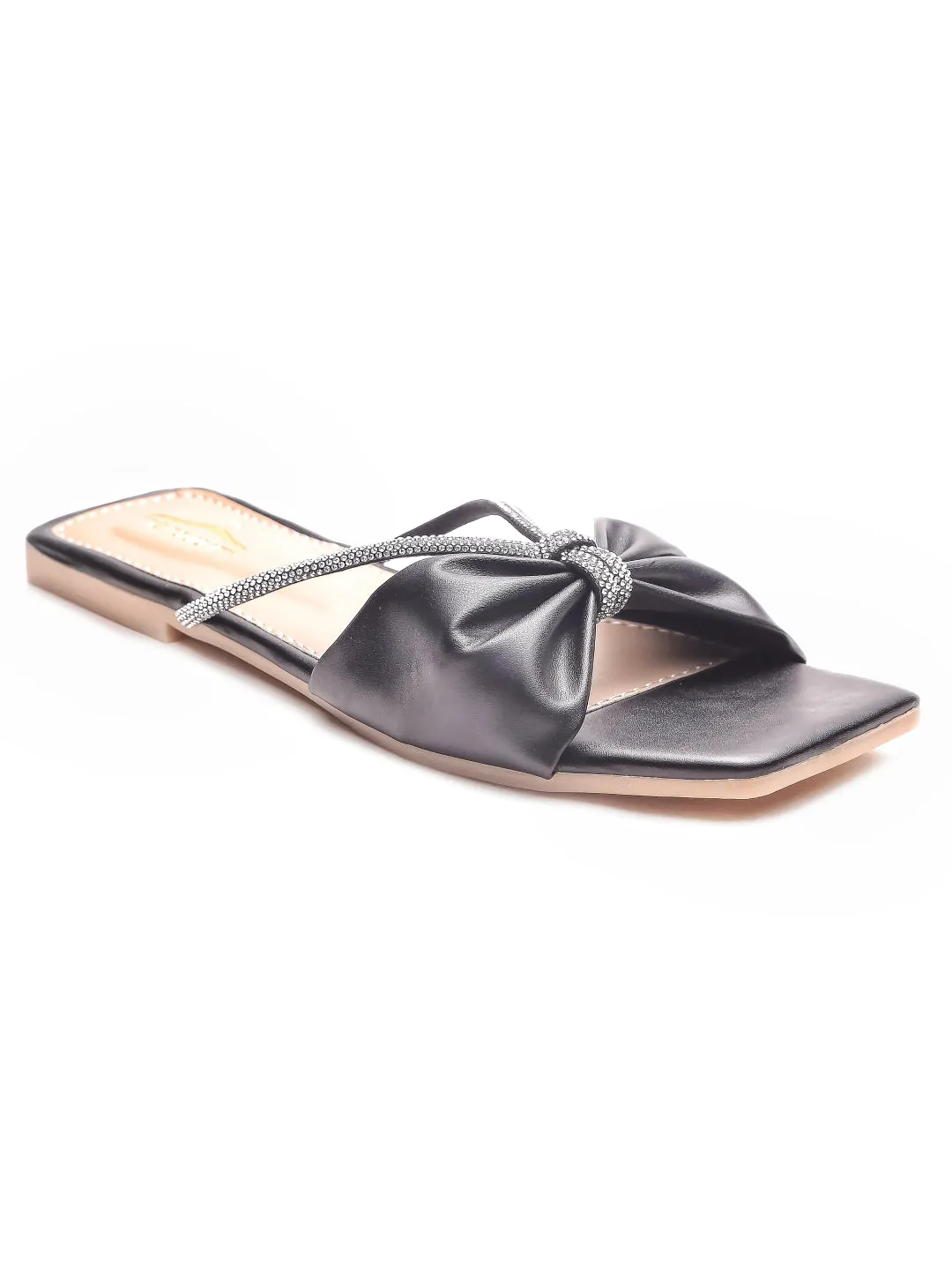 Brauch Women Black Knot Rhinestone Embellished Flats