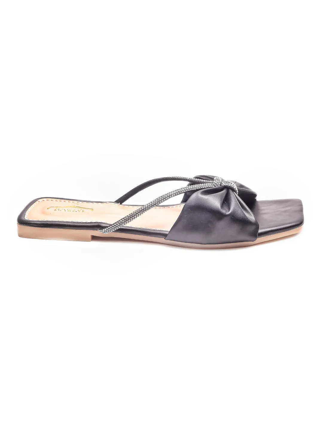 Brauch Women Black Knot Rhinestone Embellished Flats