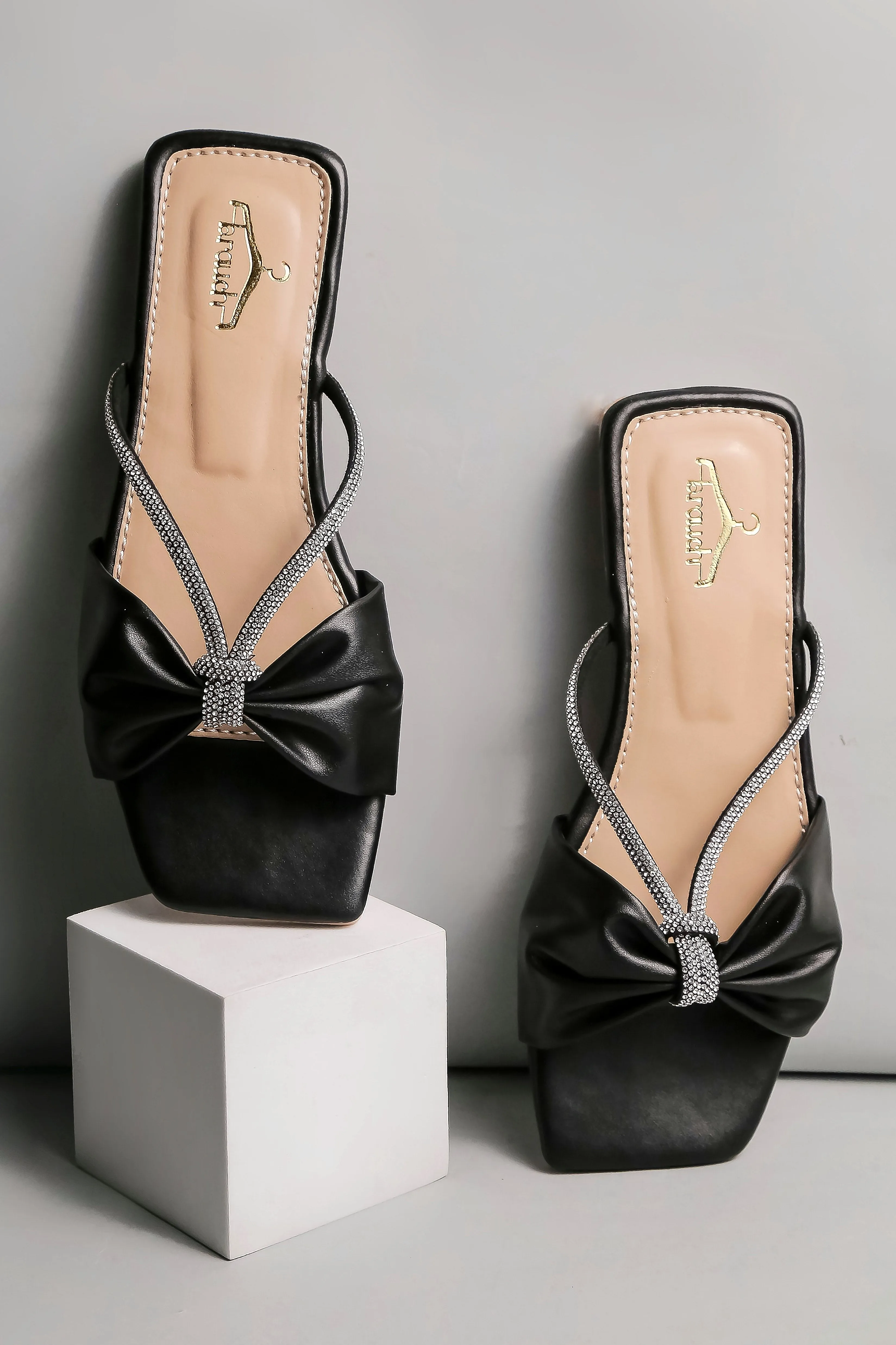 Brauch Women Black Knot Rhinestone Embellished Flats