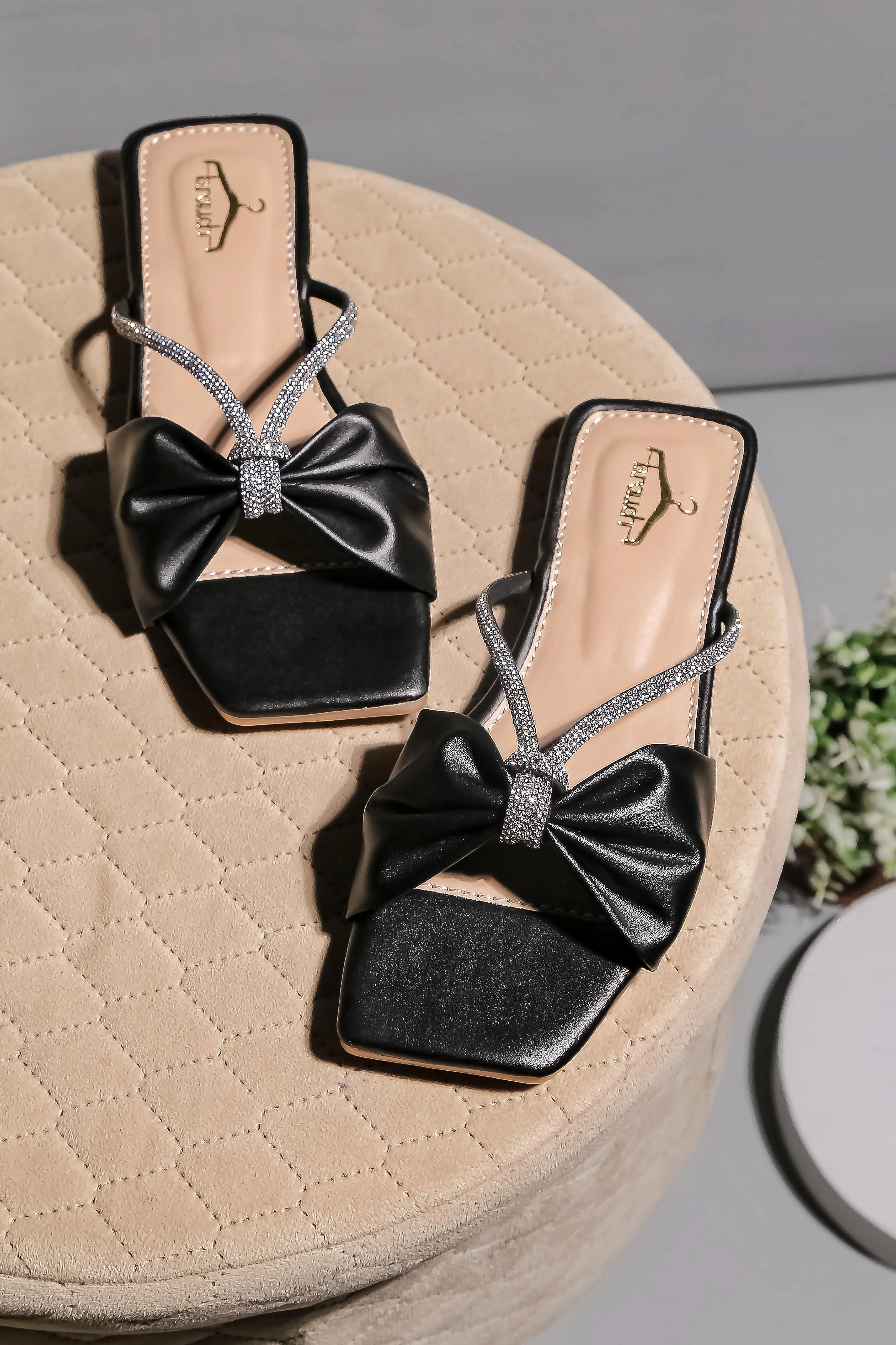 Brauch Women Black Knot Rhinestone Embellished Flats
