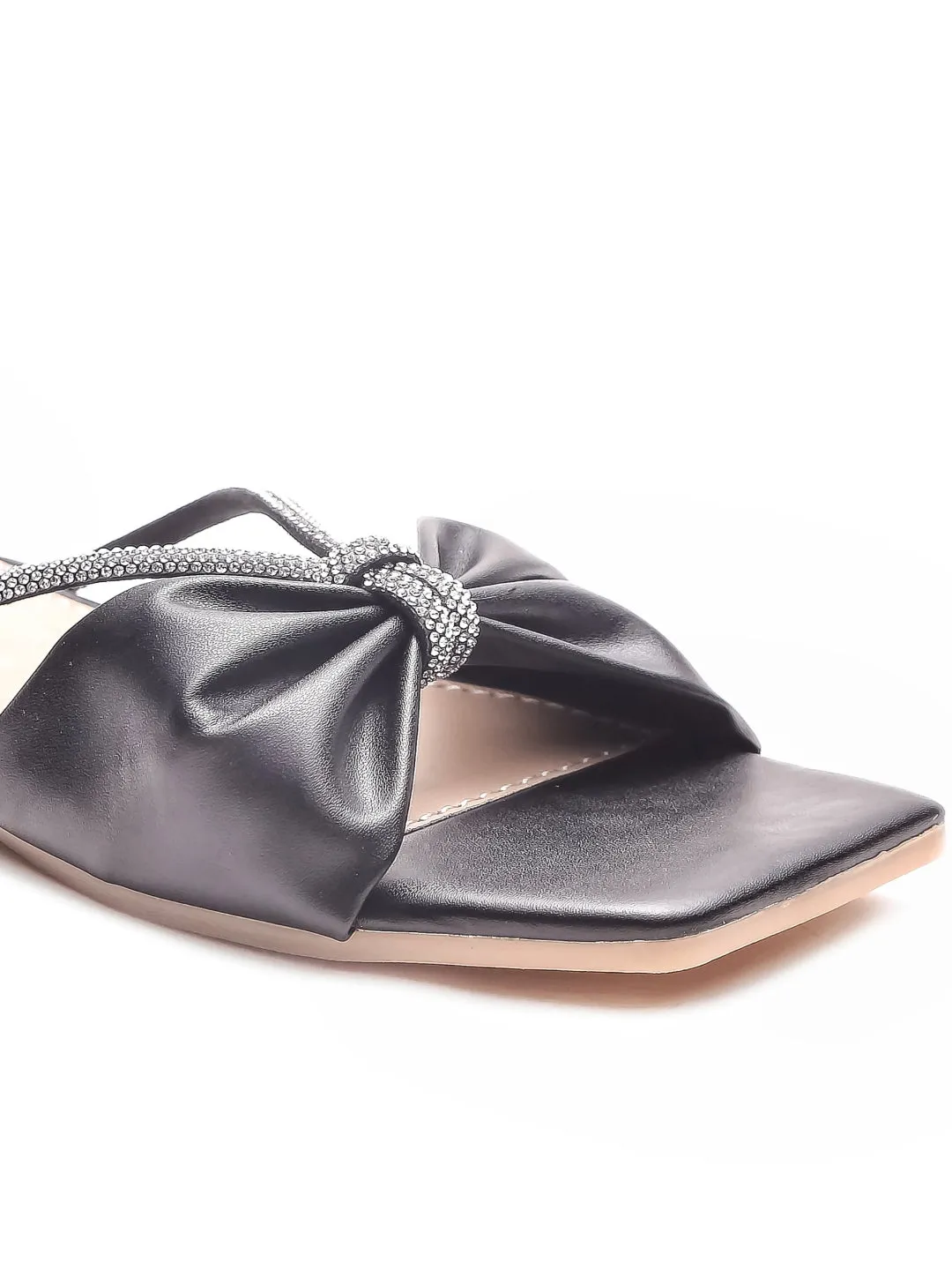 Brauch Women Black Knot Rhinestone Embellished Flats