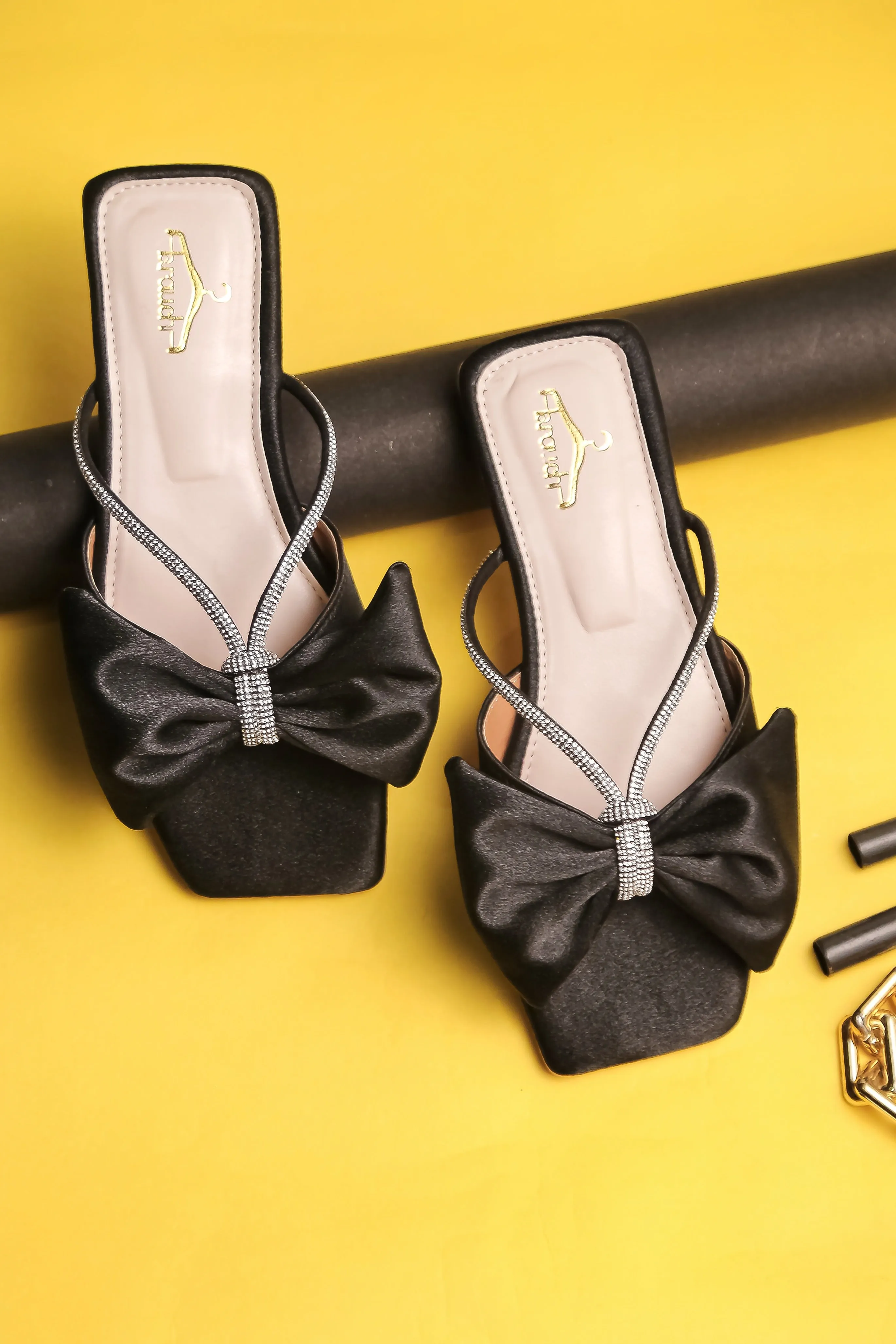 Brauch Women Black Rhinestone Bow Flats