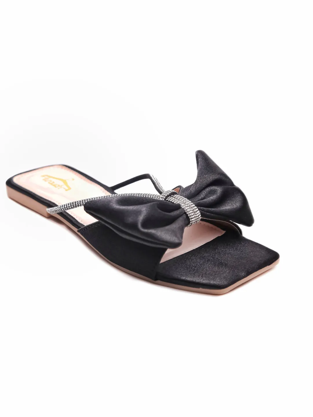 Brauch Women Black Rhinestone Bow Flats