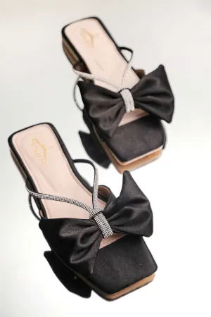 Brauch Women Black Rhinestone Bow Flats