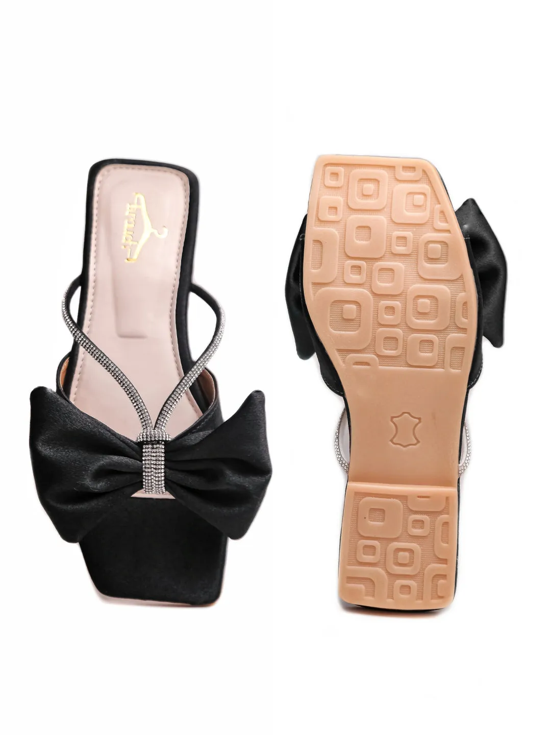 Brauch Women Black Rhinestone Bow Flats