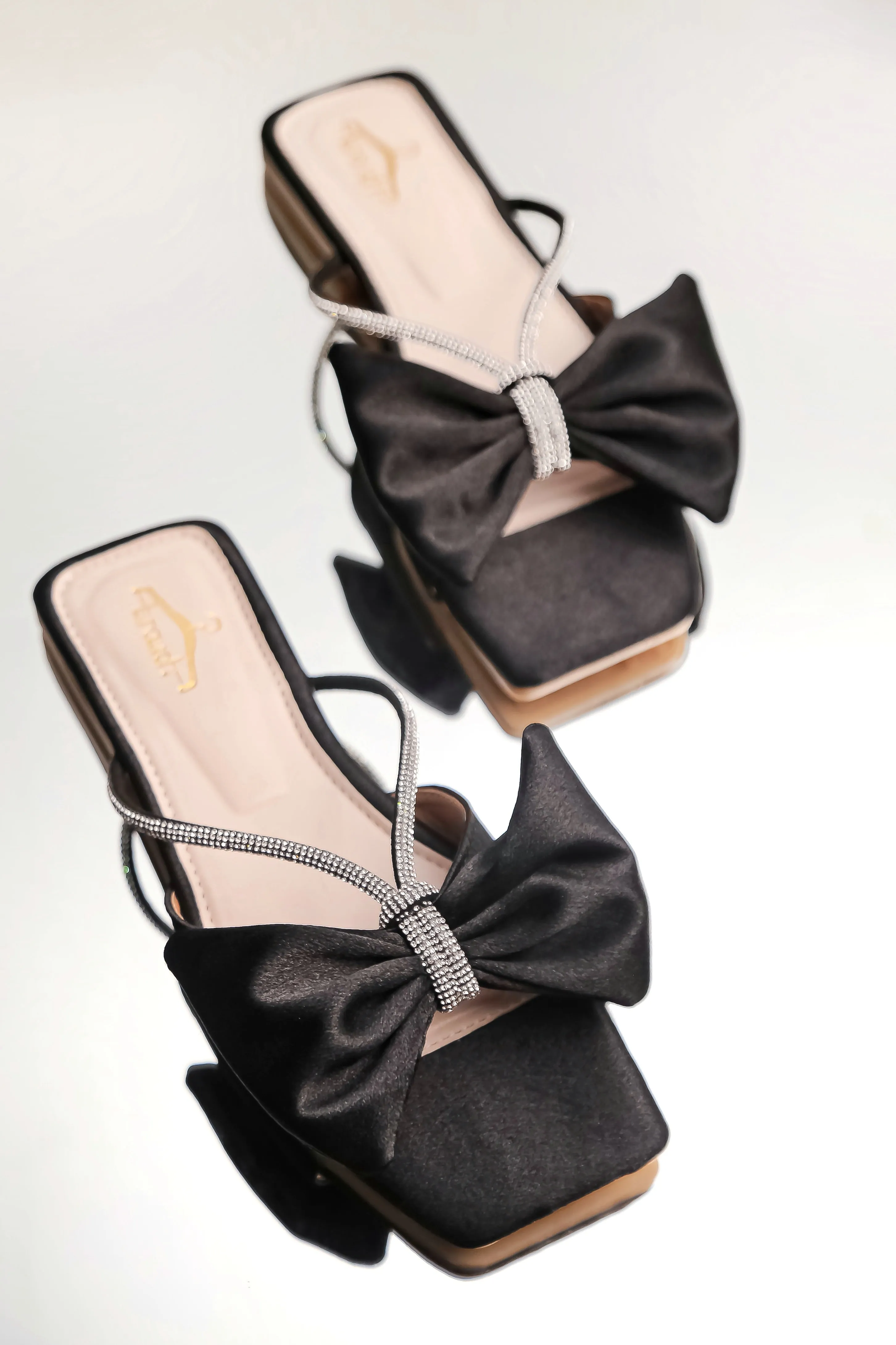 Brauch Women Black Rhinestone Bow Flats