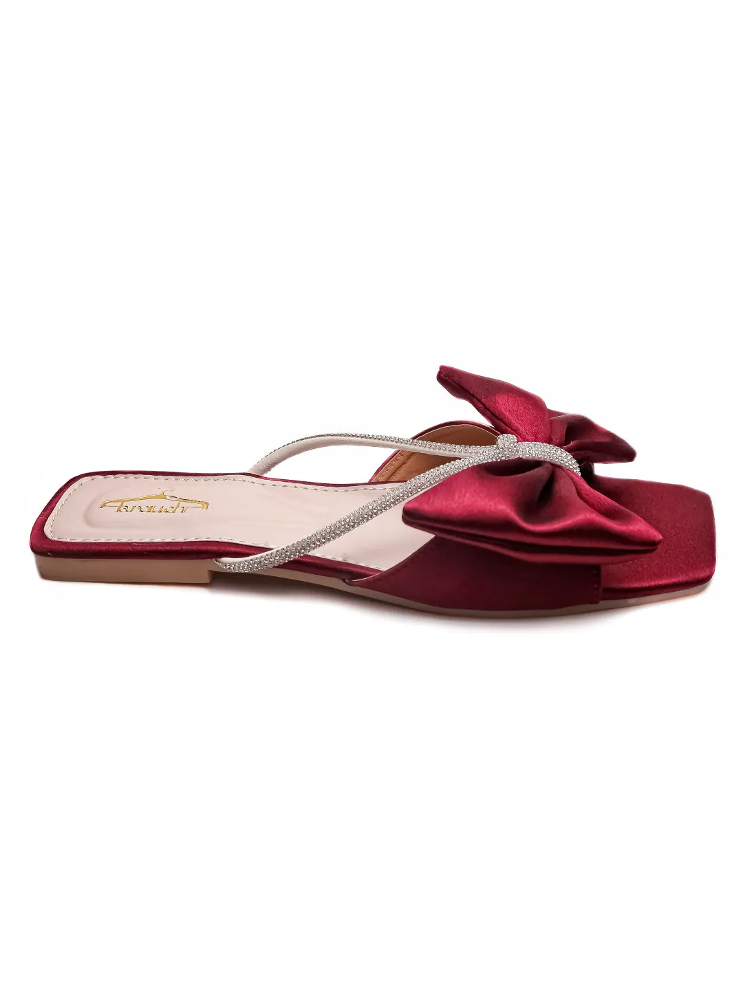 Brauch Women Maroon Rhinestone Bow Flats