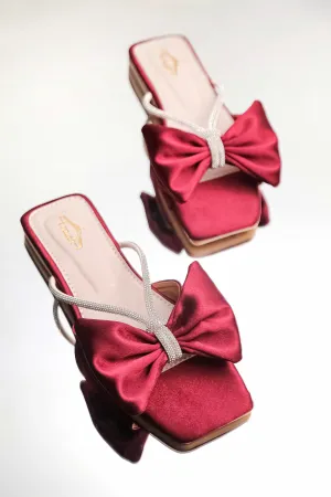 Brauch Women Maroon Rhinestone Bow Flats