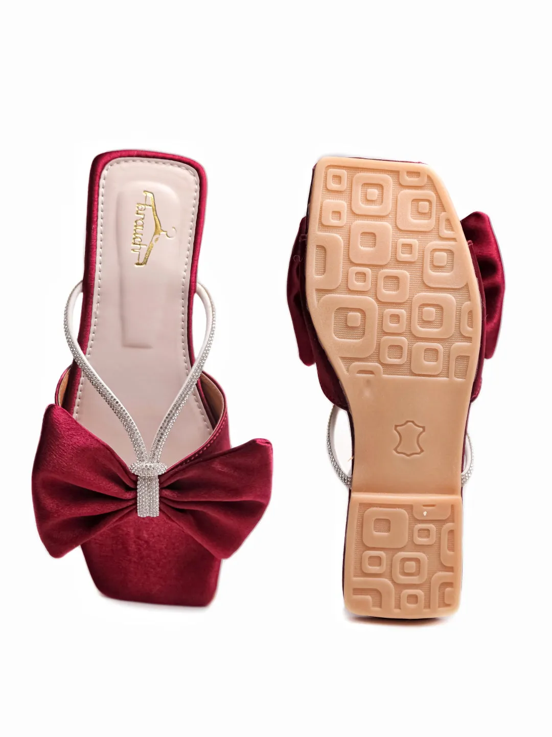 Brauch Women Maroon Rhinestone Bow Flats