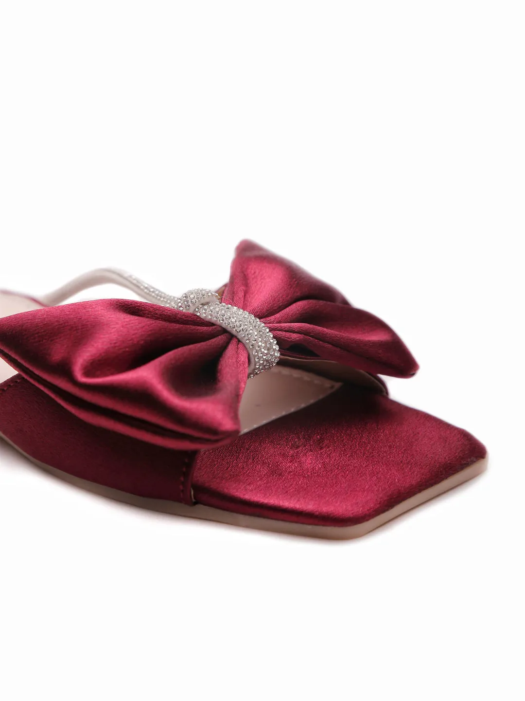 Brauch Women Maroon Rhinestone Bow Flats