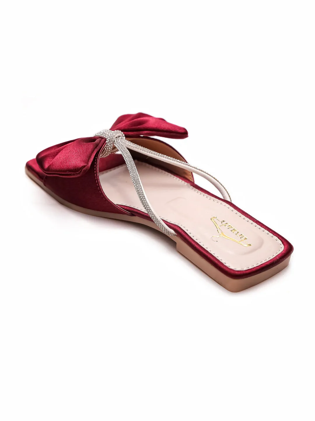 Brauch Women Maroon Rhinestone Bow Flats