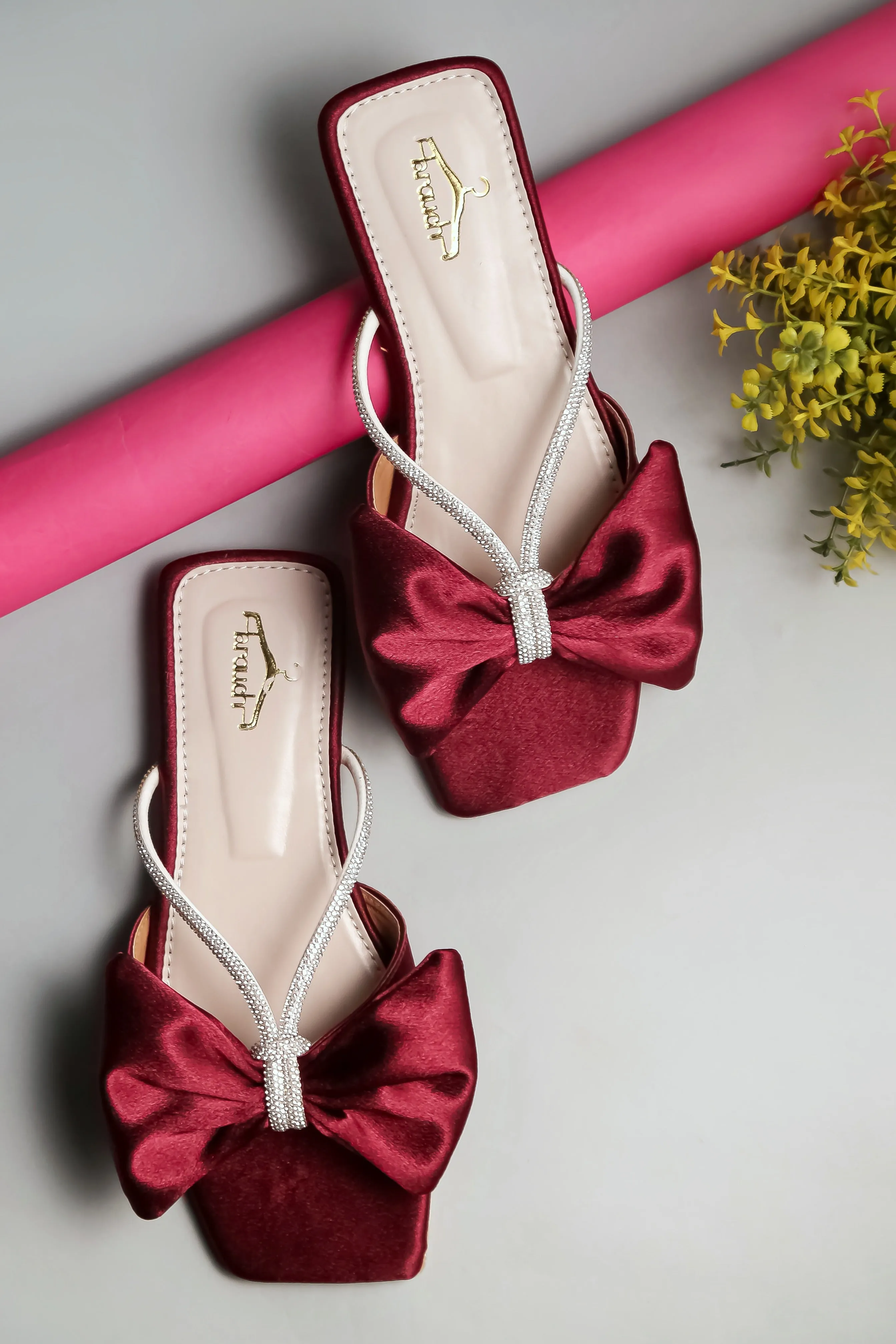Brauch Women Maroon Rhinestone Bow Flats