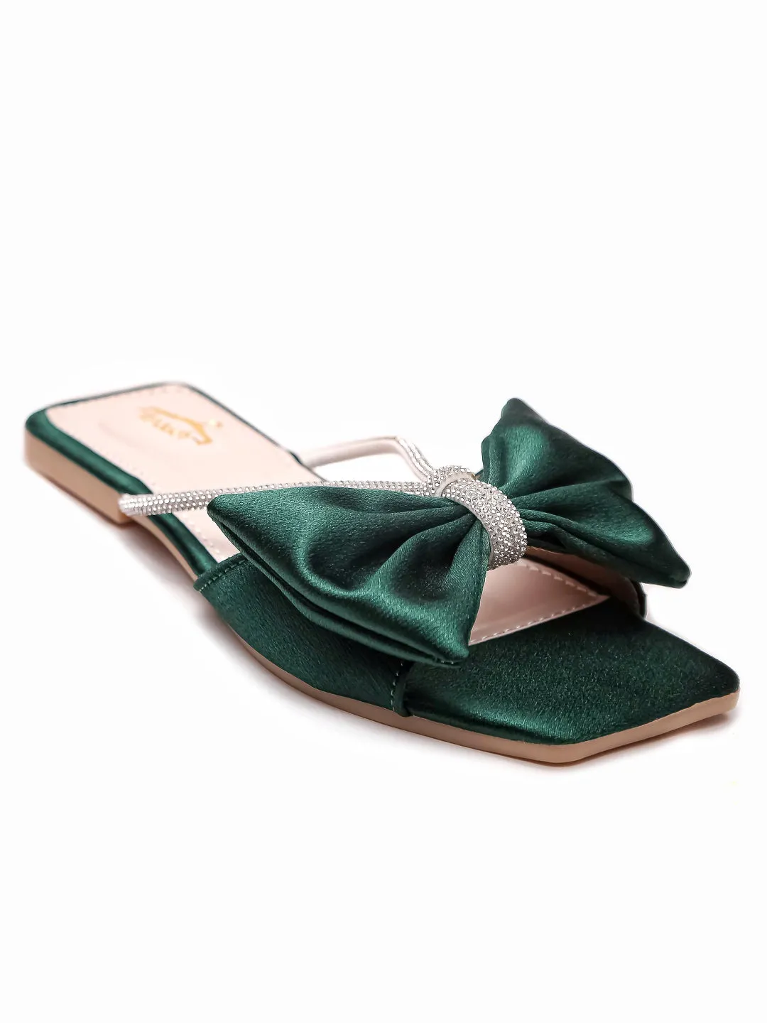 Brauch Women Olive Rhinestone Bow Flats