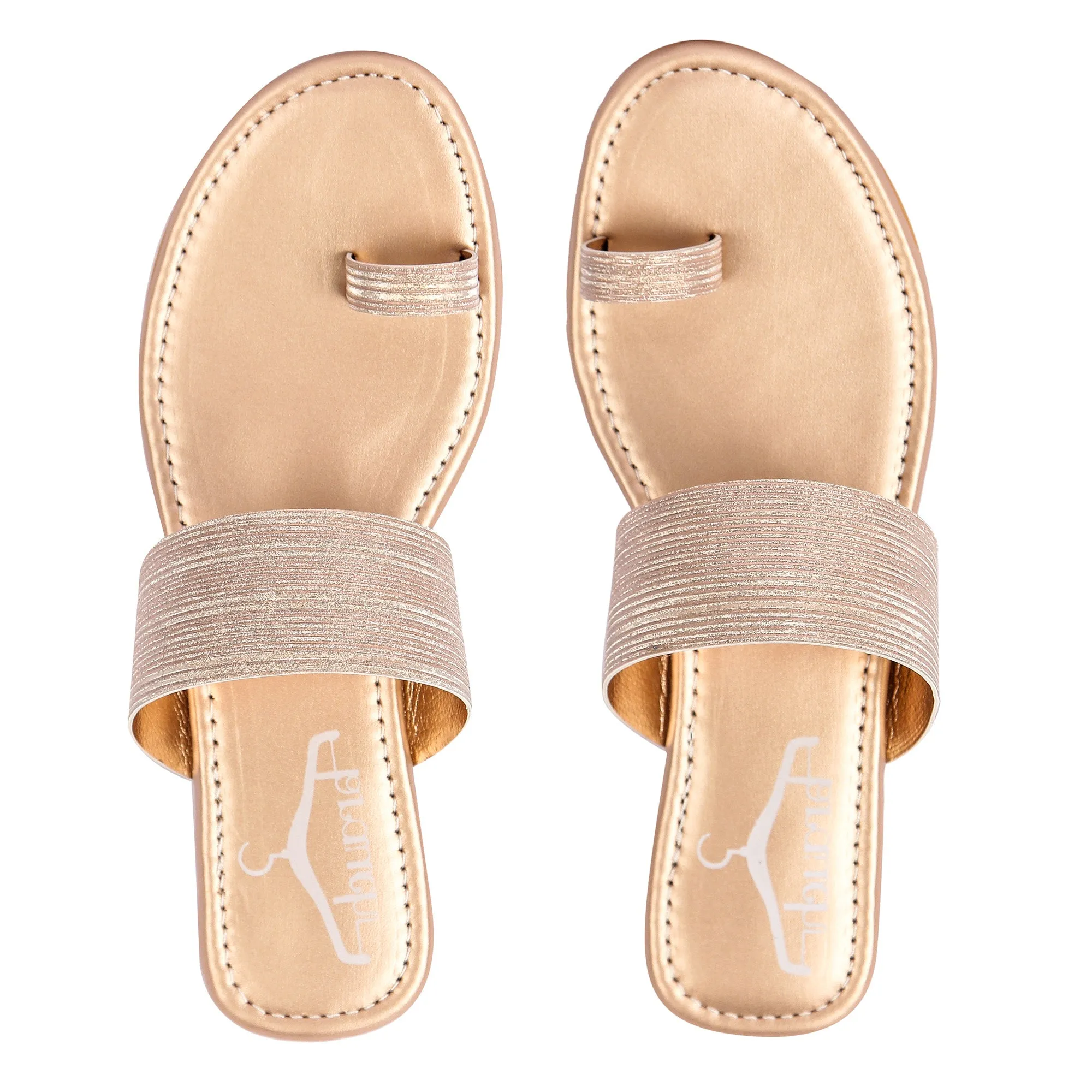 Brauch Women's Rose Gold Thumb Glitter Strap Flats