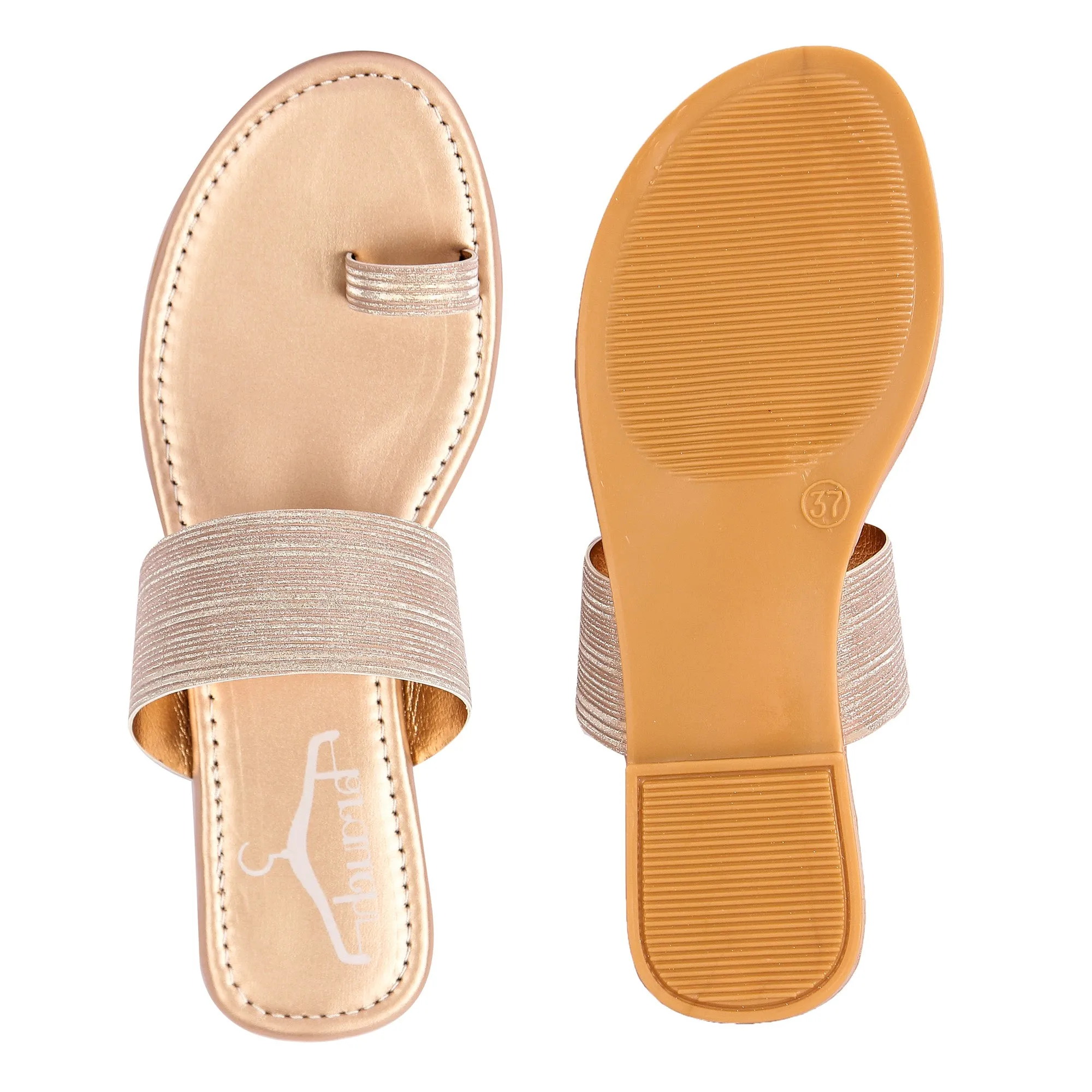 Brauch Women's Rose Gold Thumb Glitter Strap Flats