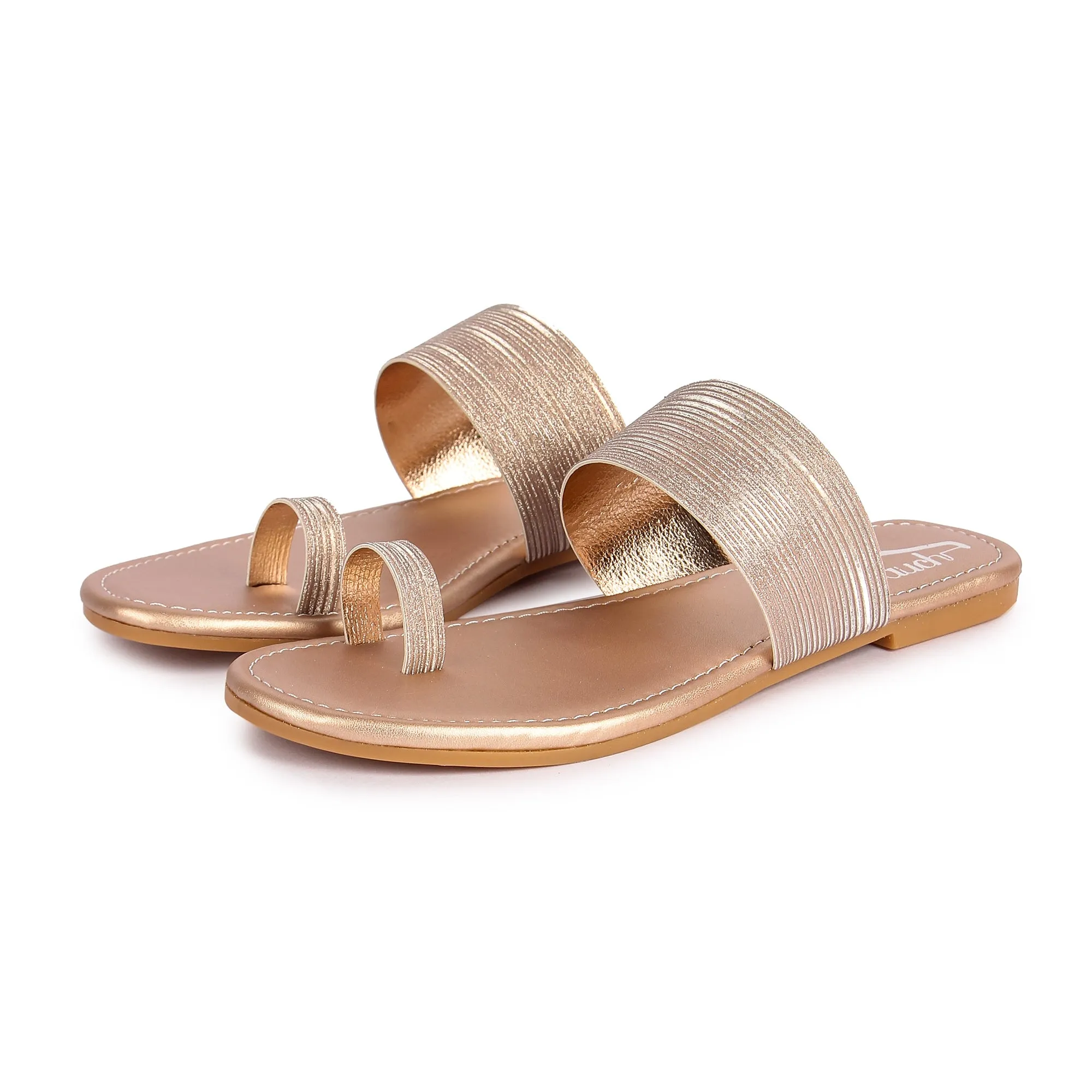 Brauch Women's Rose Gold Thumb Glitter Strap Flats