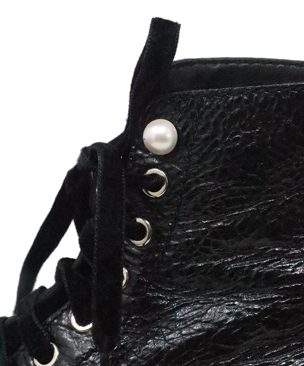 Chanel Black Leather Lace Up Booties sz 6.5
