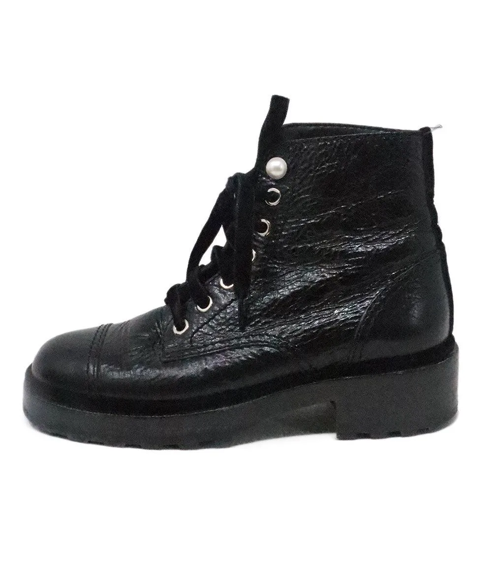 Chanel Black Leather Lace Up Booties sz 6.5