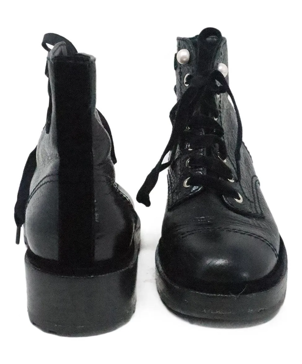 Chanel Black Leather Lace Up Booties sz 6.5