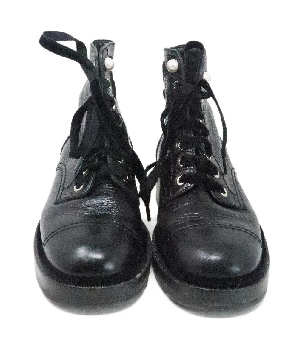 Chanel Black Leather Lace Up Booties sz 6.5