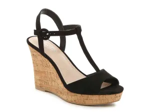 Charles by Charles David Latin Black Cork T-Strap Open-Round Toe Platform Wedge