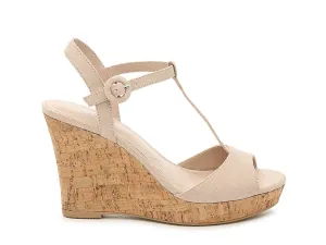 Charles by Charles David Latin Nude Cork T-Strap Open-Round Toe Platform Wedge