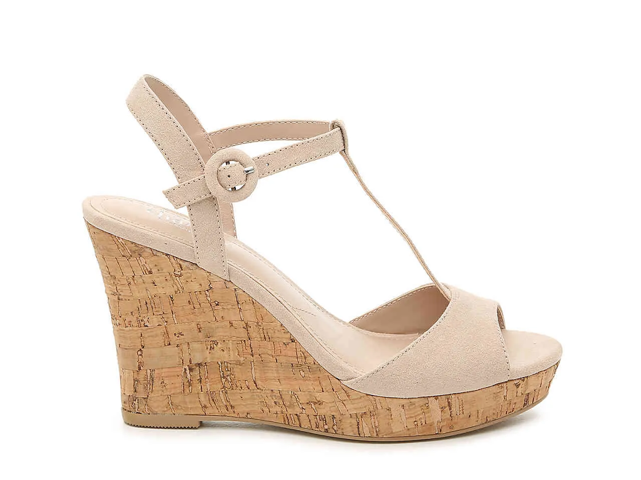 Charles by Charles David Latin Nude Cork T-Strap Open-Round Toe Platform Wedge