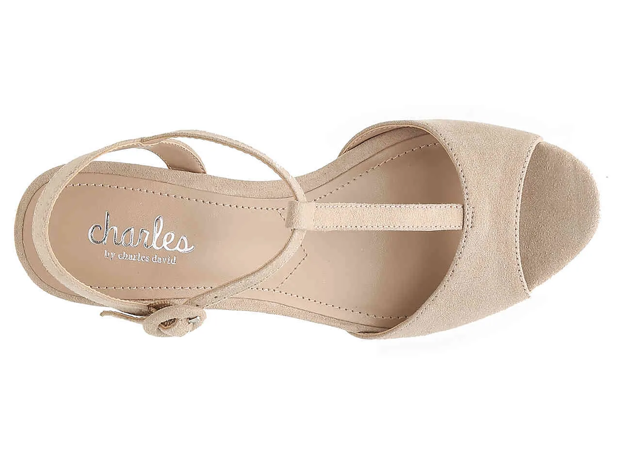 Charles by Charles David Latin Nude Cork T-Strap Open-Round Toe Platform Wedge