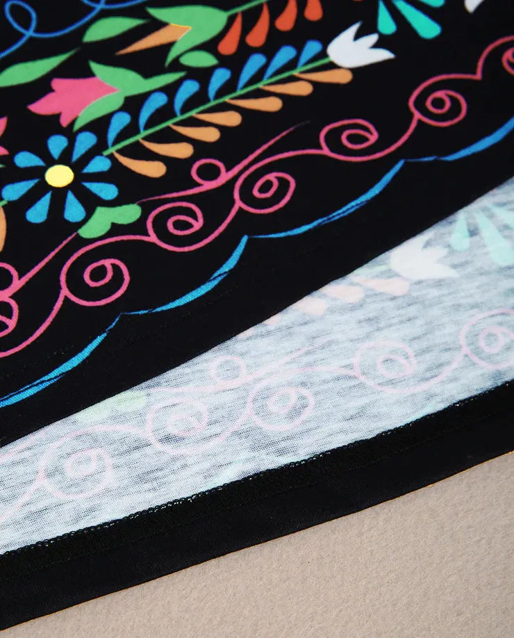 Colorful Floral Trim Black Mini Dress