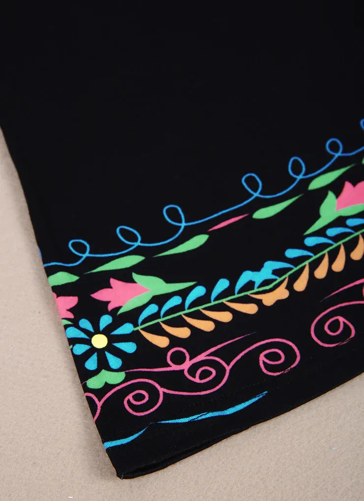 Colorful Floral Trim Black Mini Dress
