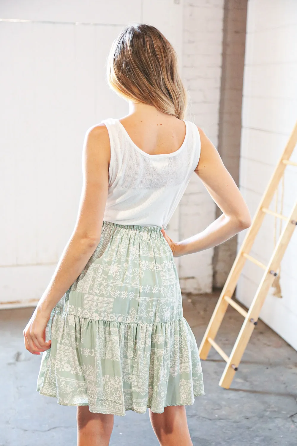 Cream Pointelle Button Detail Boho Elastic Frill Waist Dress