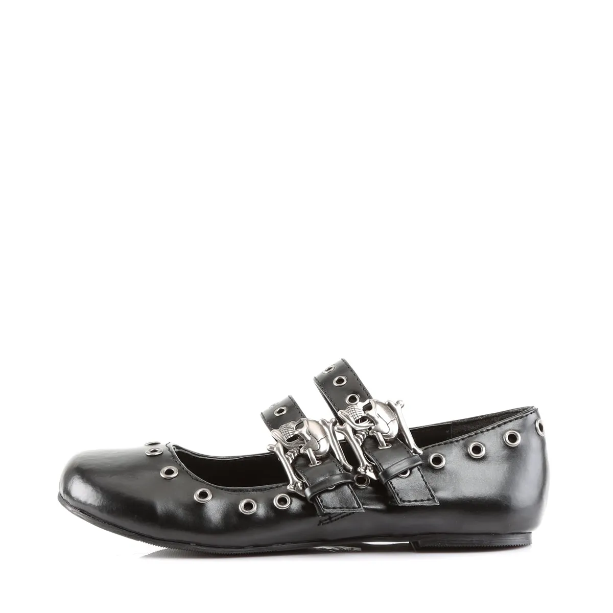 DAISY-03 Demoniacult Alternative Footwear Women's Skull Buckle Flats