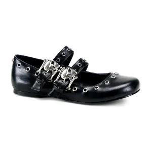 DAISY-03 Demoniacult Alternative Footwear Women's Skull Buckle Flats