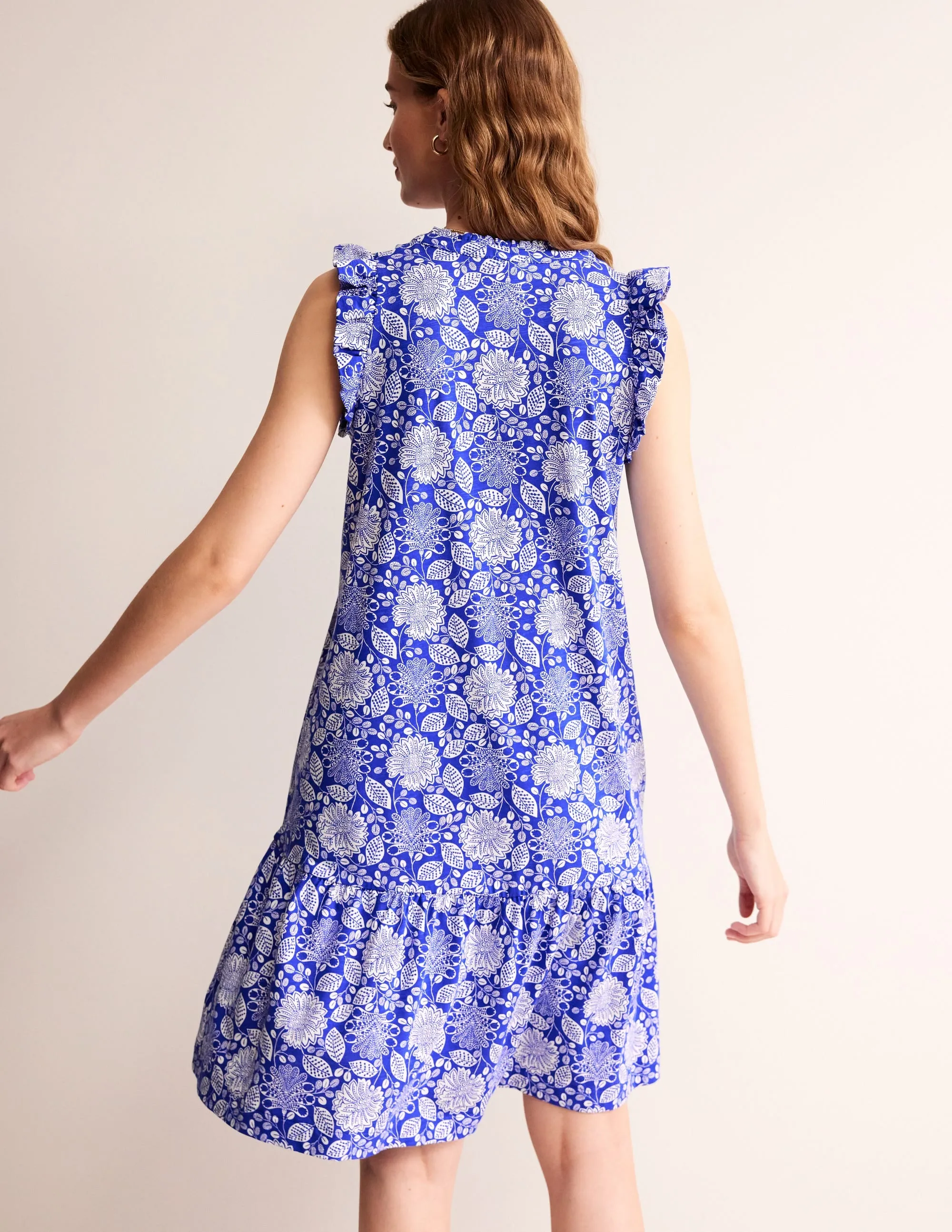 Daisy Jersey Short Tier Dress-Surf The Web, Gardenia Swirl