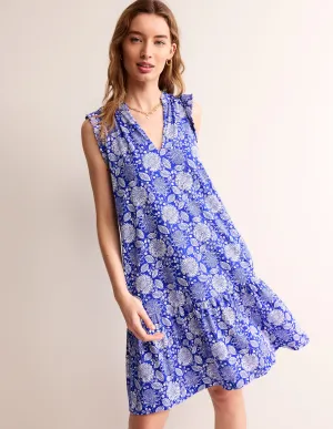 Daisy Jersey Short Tier Dress-Surf The Web, Gardenia Swirl