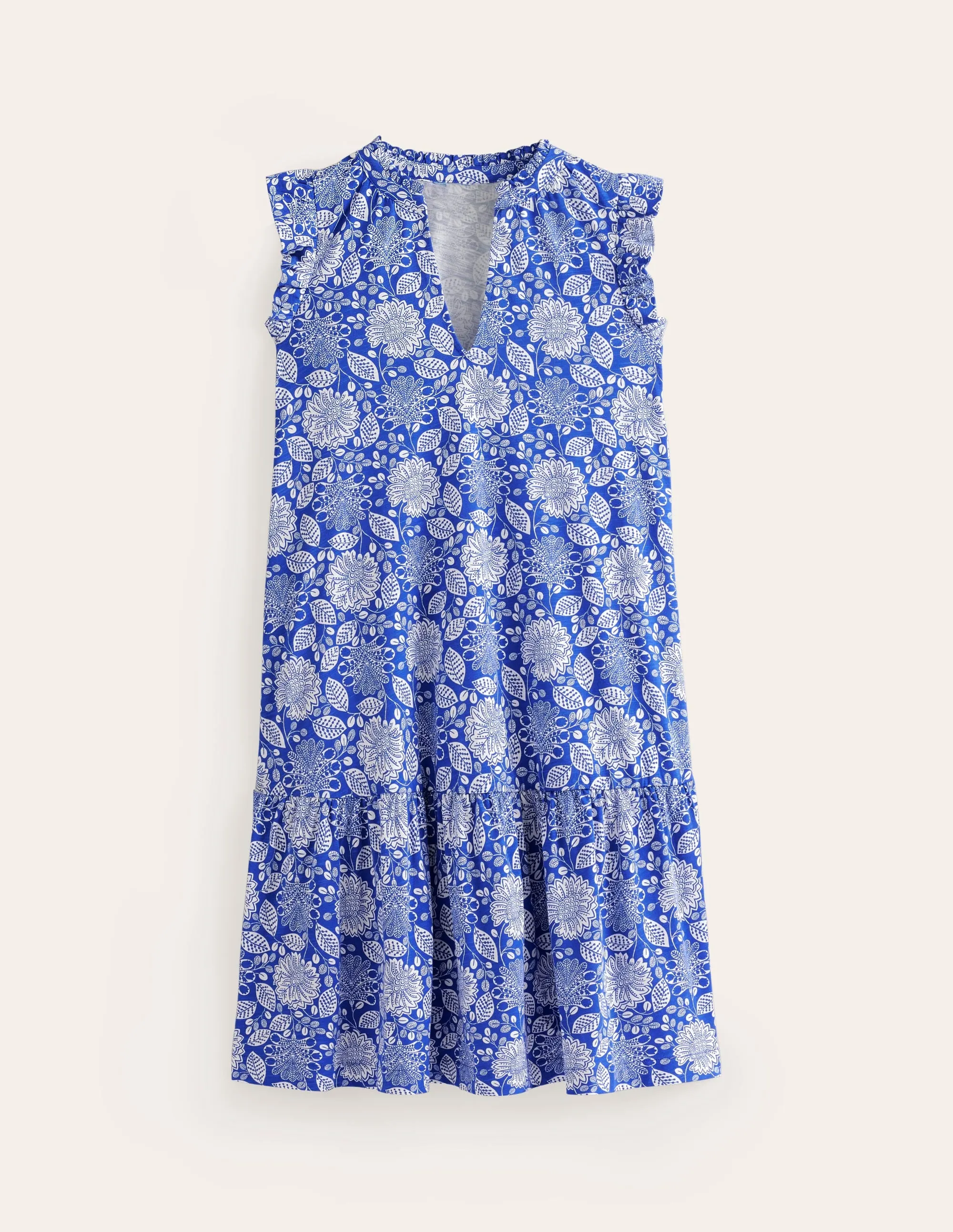 Daisy Jersey Short Tier Dress-Surf The Web, Gardenia Swirl