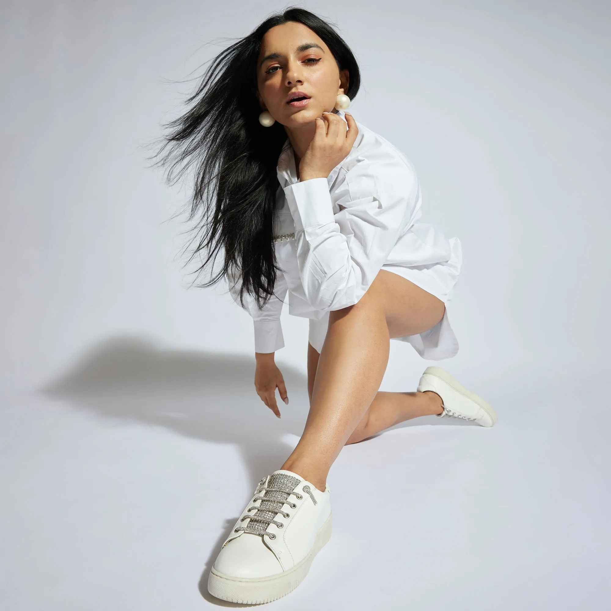 Diamond Lace-Up Sneaker - White