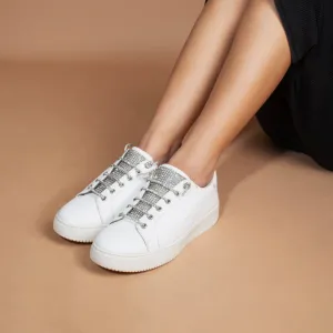 Diamond Lace-Up Sneaker - White