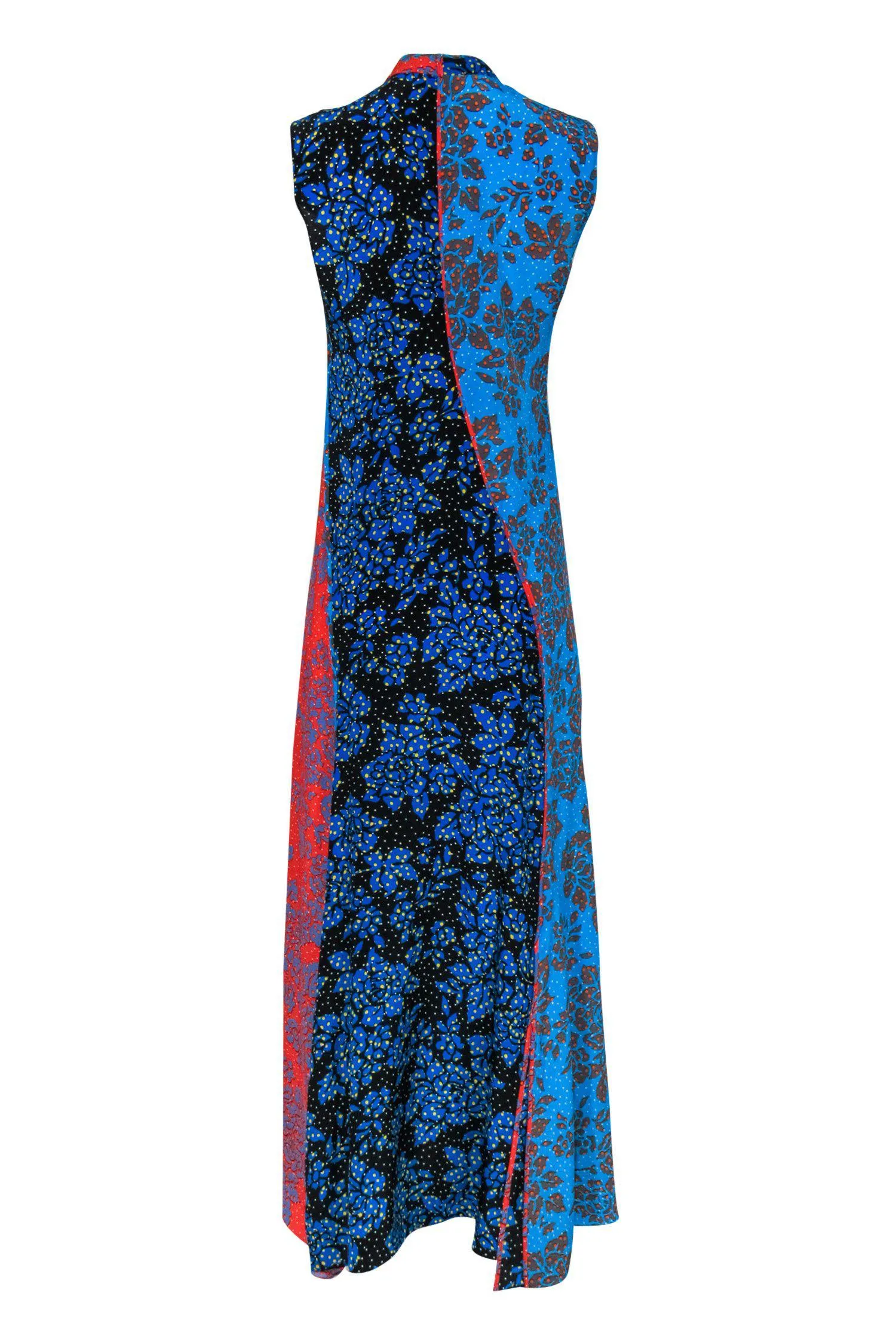 Diane von Furstenberg - Blue & Red Printed Floral Polka Dot Maxi Dress Sz 6