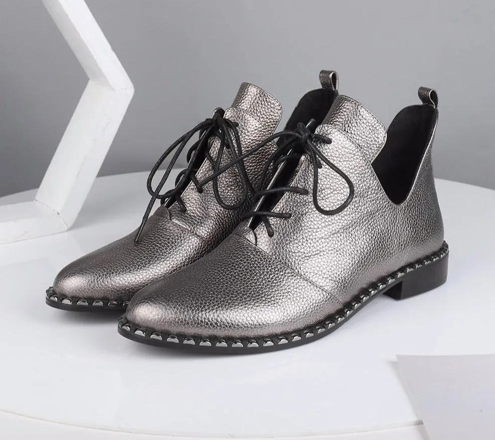 Fashion New Flats Special Design High Quality Genuine Leather Lace-up Sexy Pointed Toe Shoes Comfortable Flats