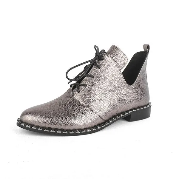 Fashion New Flats Special Design High Quality Genuine Leather Lace-up Sexy Pointed Toe Shoes Comfortable Flats