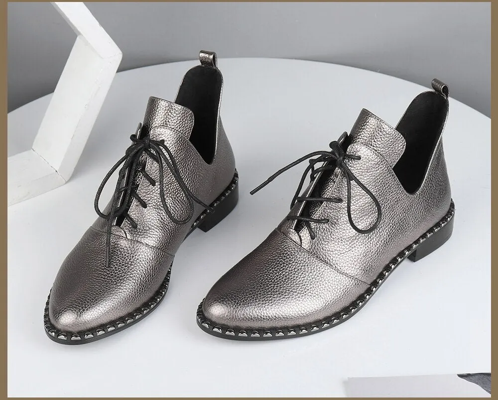 Fashion New Flats Special Design High Quality Genuine Leather Lace-up Sexy Pointed Toe Shoes Comfortable Flats